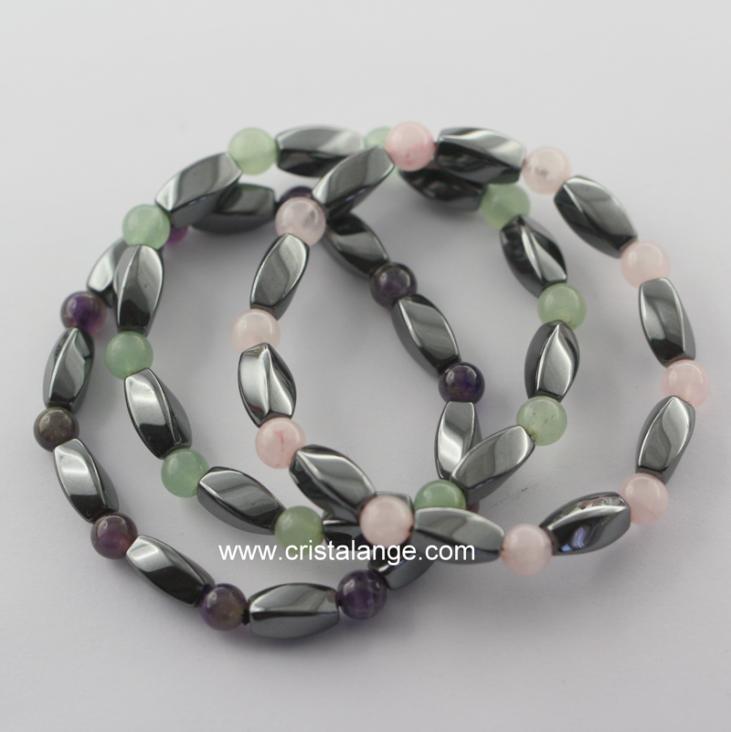 Trio de bracelets pierres fines: hématite, quartz rose, améthyste, aventurine