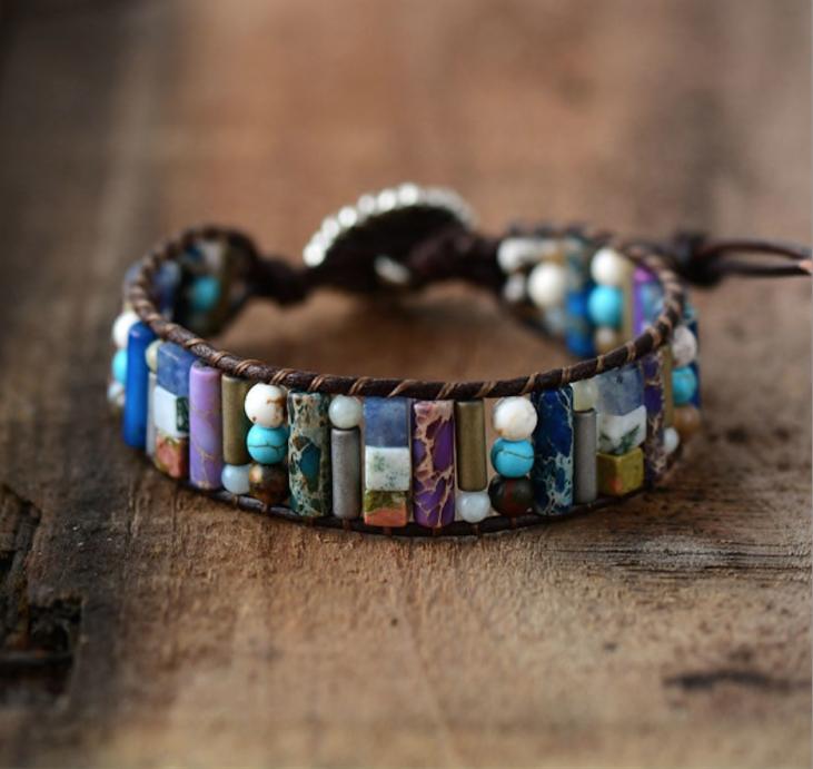 Bracelet wrap multicolore avec pierres naturelles